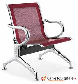 Panca per sala attesa 1 posto in acciaio Rosso