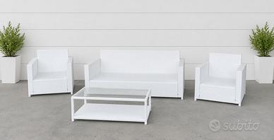 Set Rattan Bellagio bianco Divano Tavolo e Poltron