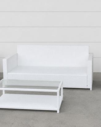 Set Rattan Bellagio bianco Divano Tavolo e Poltron