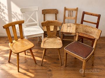 Sedie vintage e rustiche in legno – Lotto misto