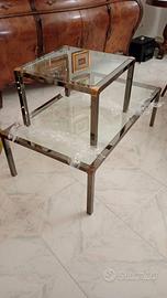 2 tavolini in cristallo e metallo di qualità