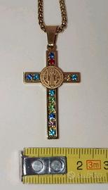 Collana dorata Croce San Benedetto nuova