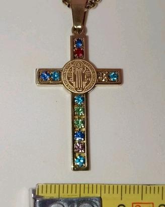 Collana dorata Croce San Benedetto nuova