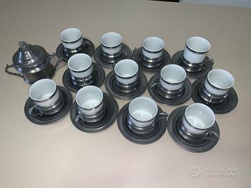 Servizio caffè in peltro 12 tazzine + zuccheriera