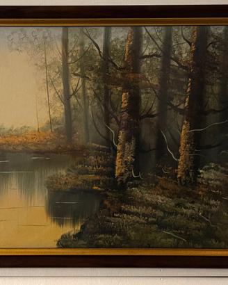Oli su tela "Lago nel bosco"