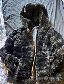 Giacca Eco pelliccia nera con cappuccio tg.S/M