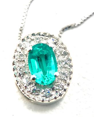 Collana Ciondolo Smeraldo Oro Bianco 18k Diamanti