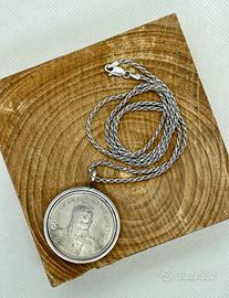 Collana vintage argento 925 con pendente moneta