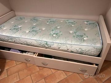Letto singolo 1 piazza con materasso e 2 cassetti