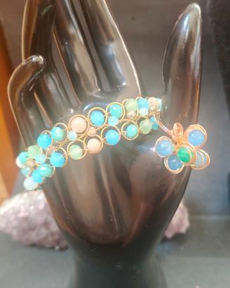 bracciale+anello agata, cristalli,vetro,ottone