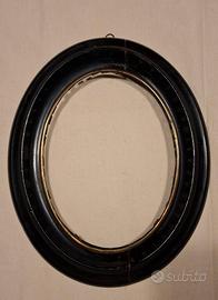 Antica Cornice Ovale Ottocento Legno Nero e Ottone