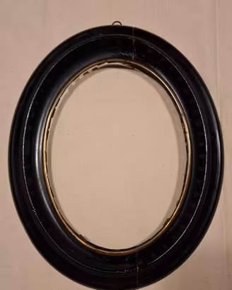 Antica Cornice Ovale Ottocento Legno Nero e Ottone