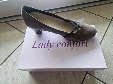 Scarpe donna n. 38 camoscio tortora Lady confort