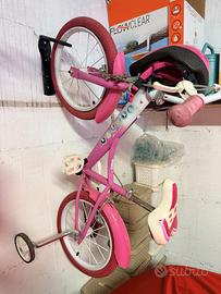 Bici bambina 16" rosa con rotelle + casco