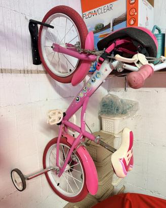 Bici bambina 16" rosa con rotelle + casco