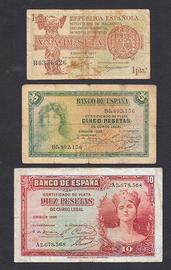 banconote 1-5-10 pesetas Spagna 1935-1937