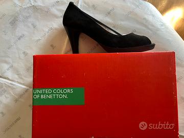 Benetton - Decollette spuntata nero scamosciata