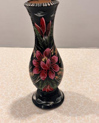 Vaso vintage in legno floreale dipinto a mano