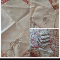 set di 5 tovaglioli anni 60 in lino ricamati