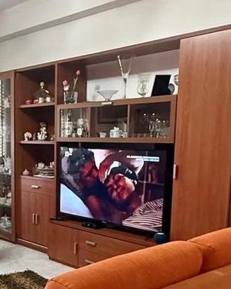 Parete attrezzata e divani.