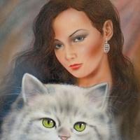 quadro ragazza con gatto 