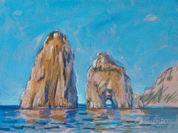 paesaggio Faraglioni Capri dipinto su tela