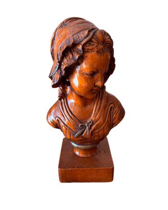 Busto femminile vintage in legno scolpito