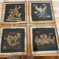 4 quadri dorati su fondo nero Arte tradizionaleTha