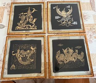 4 quadri dorati su fondo nero Arte tradizionaleTha