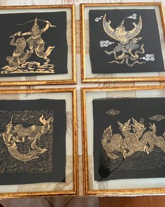 4 quadri dorati su fondo nero Arte tradizionaleTha