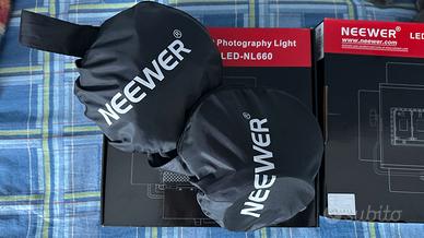 2 Faretti LED Neewer NL660 + softbox + batterie ex