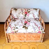 Poltrona letto, vimini, bambù, vintage, BOHO