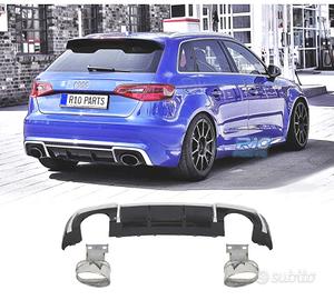 DIFFUSORE AUDI A3 8V 16-20 LOOK RS3 + TERMINALI DI