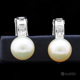 ORECCHINI MONACHELLE ORO 18KT CON PERLE E DIAMANTI