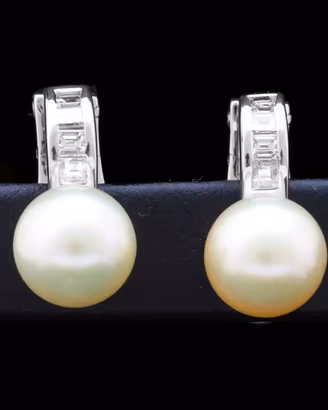 ORECCHINI MONACHELLE ORO 18KT CON PERLE E DIAMANTI