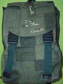 Zaino camomilla estensibile in tela jeans e strass