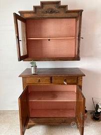 Antica Credenza Doppio Corpo in Legno Massello