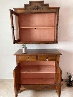 Antica Credenza Doppio Corpo in Legno Massello