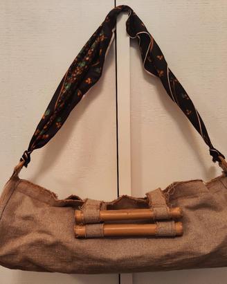 Borsa in tela juta con manici e tracolla