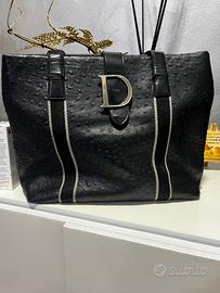 Christian Dior  D Logo Tote borsa pelle di struzzo