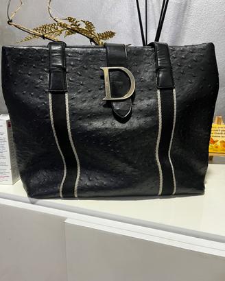 Christian Dior  D Logo Tote borsa pelle di struzzo
