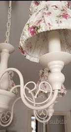 lampadario 5 luci shabby chic con paralumi 