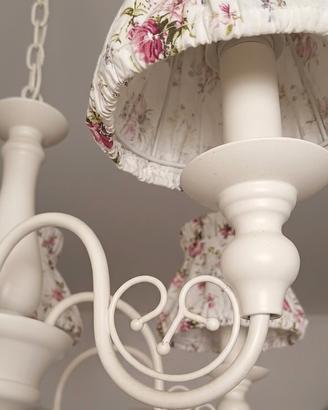 lampadario 5 luci shabby chic con paralumi 