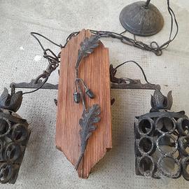 LAMPADA A SOSPENSIONE IN LEGNO E FERRO VINTAGE