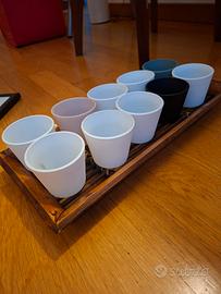Set 10 Vasetti/porta candele con Vassoio in Legno