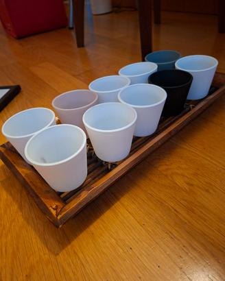 Set 10 Vasetti/porta candele con Vassoio in Legno