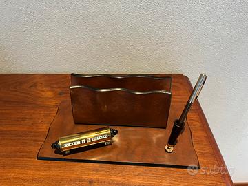 Set da scrivania in pelle vintage anni 70