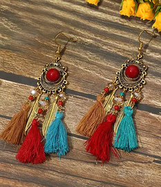 Orecchini Boho Chic RedSun con nappine