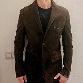 Giacca blazer vintage pelle scamosciata testa moro
