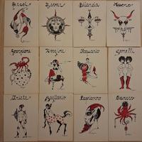 12 cartoline segni zodiacali  oroscopo firmate 